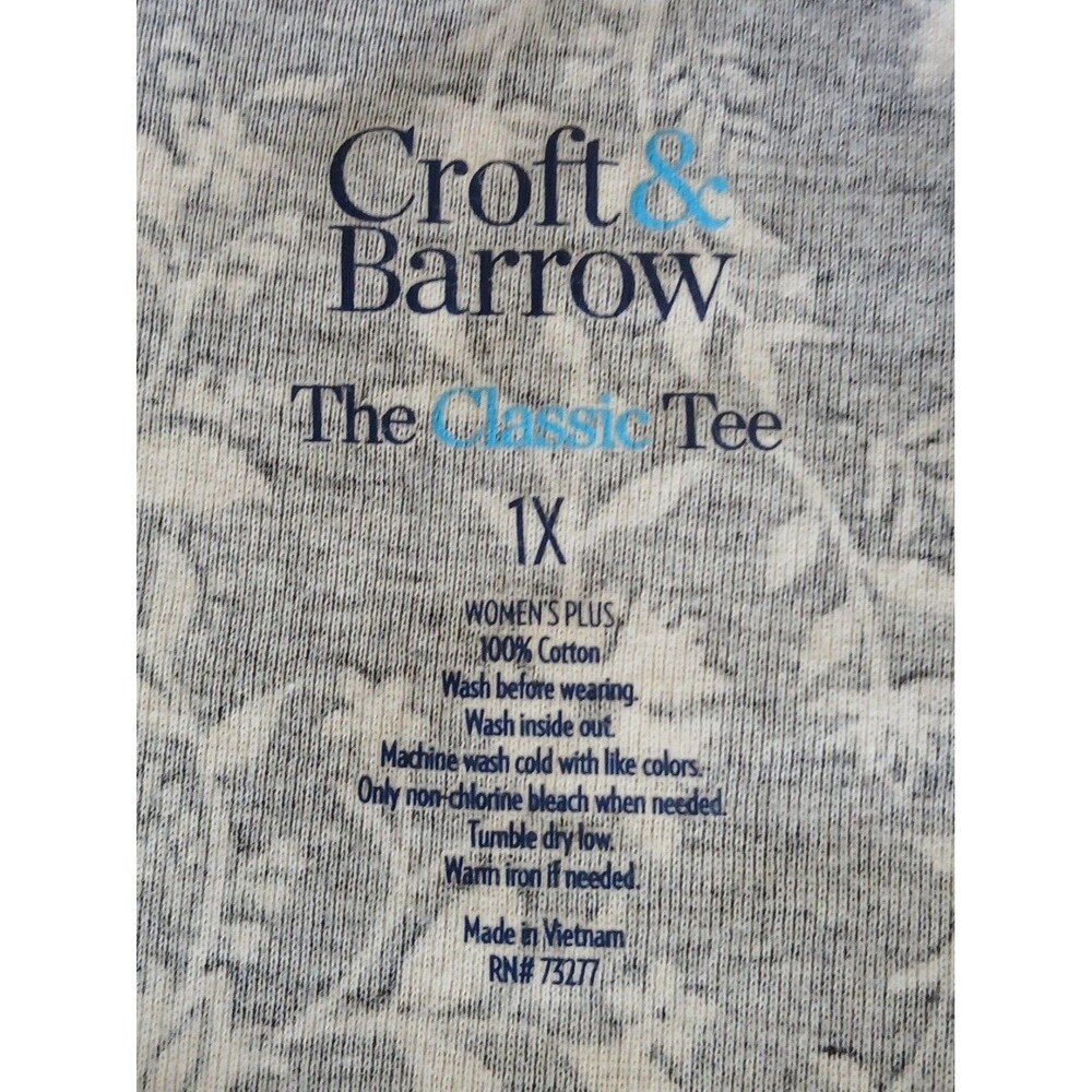 Croft & Barrow Womens Plus Size 1X Black White Floral Classic Tee Top - Picture 12 of 12